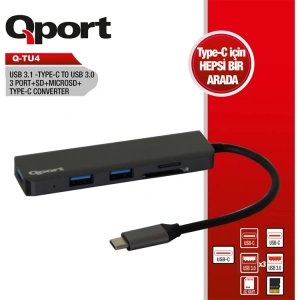 QPORT Q-TU4 TYPE-C TO USB 3.0 3PORT + SD + MICRO SD+ TYPE-C (F) ÇEVİRİCİ