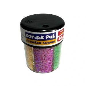 BU-BU PLS002 YILDIZLI KALPLİ PUL - KARIŞIK TOZ SİM  80 GR.6 RENK - TEKLİ