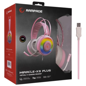 RAMPAGE MİRACLE-X3 PLUS PEMBE 7.1 SURROUND SOUND SYSTEM MİKROFONLU OYUNCU KULAKLIĞI