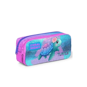 CORAL HIGH 12061 AÇIK PEMBE MAVİ KAPLUMBAĞA DESENLİ İKİ BÖLMELİ KALEM ÇANTASI