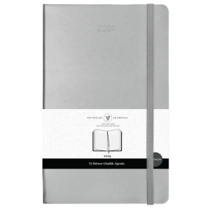 VICTORIAS JOURNALS 9194 9x14cm SERT KAPAK LASTİKLİ CEPLİ DE LUXE GÜNLÜK AJANDA - KENARI YALDIZLI GÜMÜŞ