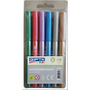 GIPTA K4040 PVC ÇANTALI- KEÇELİ BOYA KALEMİ- 6 METALİK RENK
