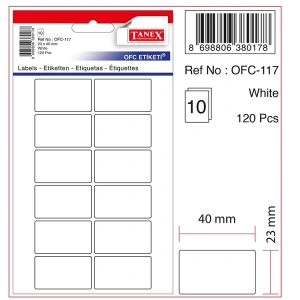 TANEX OFC-117 23x40mm BEYAZ OFİS ETİKETİ 10LU