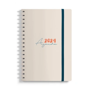 VICTORIAS JOURNALS 9210 14.8x21cm SERT KAPAK LASTİKLİ  SPİRALLİ GÜNLÜK AJANDA - BEJ