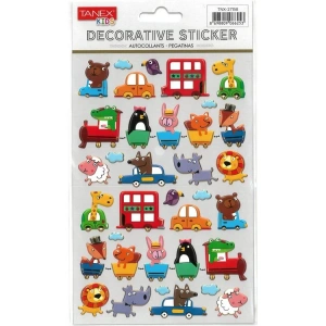 TANEX KIDS TNX-27158 DEKORATİF ETİKETLER - PUFFY ARABALI GEZEGEN HAYVANLAR SERİSİ STICKER - TEKLİ