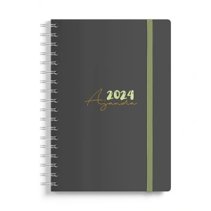 VICTORIAS JOURNALS 9209 14.8x21cm SERT KAPAK LASTİKLİ  SPİRALLİ GÜNLÜK AJANDA - SİYAH YEŞİL