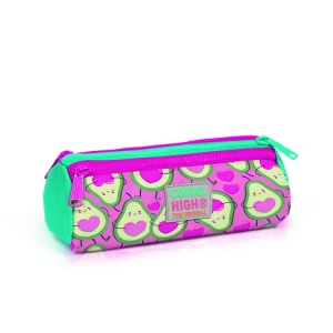 CORAL HIGH 22009 KIDS AÇIK PEMBE SU YEŞİLİ AVOKADO DESENLİ ÜÇ BÖLMELİ KALEM ÇANTASI