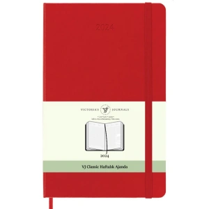 VICTORIAS JOURNALS 9148 19x25cm SERT KAPAK LASTİKLİ CEPLİ CLASSIC HAFTALIK AJANDA - KIRMIZI