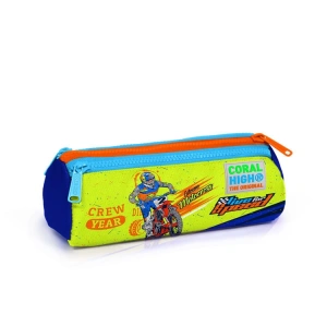 CORAL HIGH 22042 KIDS FOSFORLU SARI SAKS MOTORSİKLET DESENLİ ÜÇ BÖLMELİ KALEM ÇANTASI