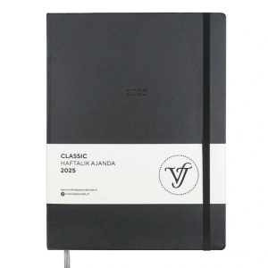 VICTORIAS JOURNALS 124-1401 19X25 SERT KAPAK LASTİKLİ CLASSIC HAFTALIK AJANDA - SİYAH