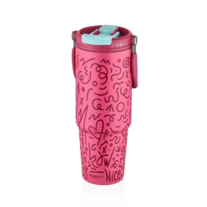 VAGONLİFE STAİNLESS STEEL TUMBLER PİPETLİ / PİPETSİZ KULLANIM ÇELİK MATARA VGN8137 RED 900ML