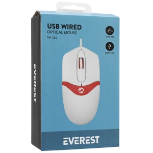 EVEREST SM-220 USB 1200 DPİ KABLOLU OPTİK MOUSE BEYAZ/KIRMIZI