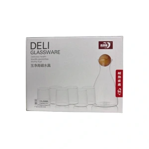 DELISOGA GPH59-2A/L7  AHŞAP TOP KAPAK CAM SÜRAHİ VE BARDAK TAKIMI 6+1