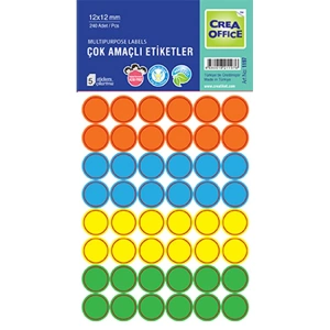 CREA OFC- 1197 12mm YUVARLAK RENKLİ OFİS ETİKETİ 7Lİ (240)
