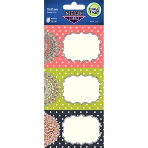 CREA ETİKET- 1211 73x47mm MANDALA DESENLİ NEON ETİKET 3YP. 3LÜ