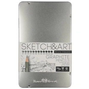 BRUNO VISCONTI 0066 SKETCH&ART 2.5-4.0mm GRAPHITE DERECELİ KURŞUN KALEM 12Lİ SET METAL KUTU
