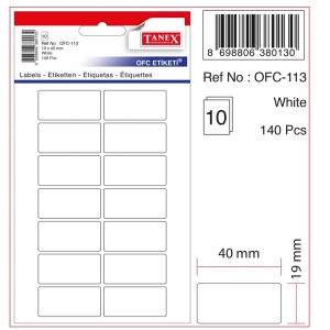 TANEX OFC-113 19x40 BEYAZ OFİS ETİKETİ 10LU