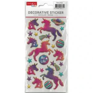TANEX KIDS TNX-27121 DEKORATİF ETİKETLER - PUFFY PARLAK UZAYLI UNICORN SERİSİ STICKER
