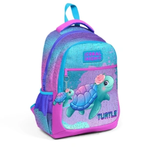 CORAL HIGH 23497 AÇIK PEMBE MAVİ KAPLUMBAĞA DESENLİ ÜÇ BÖLMELİ SIRT ÇANTASI