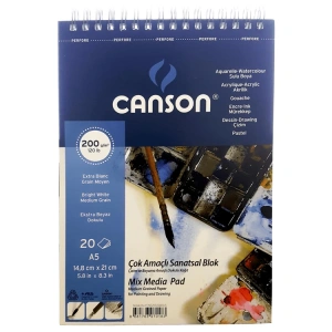 CANSON FINFACE ÇOK AMAÇLI ÜSTTEN SPİRALLİ A5 14.8X21 RESİM DEFTERİ DOKULU 200 GR