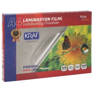 KRAF LAMİNASYON FİLMİ PARLAK A4 125 MİC 100LÜ 2124