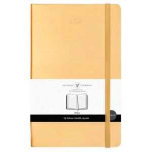 VICTORIAS JOURNALS 9177 13x21cm SERT KAPAK LASTİKLİ CEPLİ DE LUXE GÜNLÜK AJANDA - KENAR YALDIZLI ALTIN