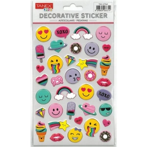TANEX KIDS TNX-27164 DEKORATİF ETİKETLER - PUFFY RENKLİ YÜZLER SERİSİ STICKER