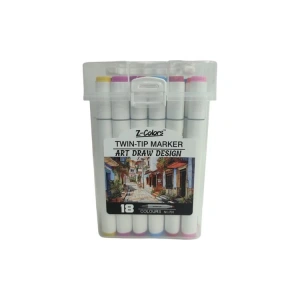 TMN 593074 Z-COLORS ART DRAW DESING ÇİFT UÇLU MARKER SAPLI PVC KUTU 18 RENK
