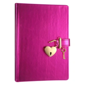 VICTORIAS JOURNALS 1027 13x18cm 80gr.160YP. HUSH-HUSH KUTULU KİLİTLİ ÇİZGİLİ DEFTER METALİK PEMBE