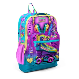 CORAL HIGH 23754 KIDS PEMBE TURKUAZ KULAKLIK PATEN DESENLİ DÖRT BÖLMELİ SIRT ÇANTASI