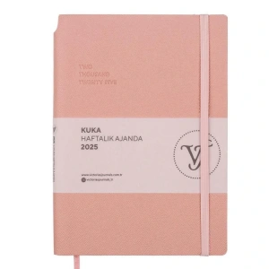 VICTORIAS JOURNALS 124-1435 14X20,5 KUKA HAFTALIK AJANDA A5 - PUDRA PEMBE