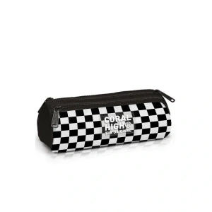 CORAL HIGH 11177 KIDS SİYAH BEYAZ DAMA DESENLİ ÜÇ BÖLMELİ KALEM ÇANTASI