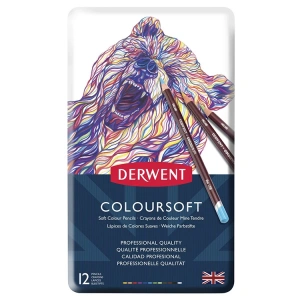 DERWENT COLOURSOFT - KURUBOYA KALEM SETİ 12 RENK TENEKE KUTU