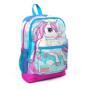 CORAL HIGH 23711 KİDS MAVİ NEON PEMBE UNICORN DESENLİ DÖRT BÖLMELİ OKUL SIRT ÇANTASI