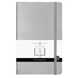 VICTORIAS JOURNALS 9162 13x21cm ESNEK KAPAK LASTİKLİ CEPLİ DE LUXE  HAFTALIK AJANDA - KENARI YALDIZLI GÜMÜŞ