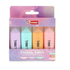 MİKRO MK 605P PASTEL FOSFORLU İŞARET KALEMİ 4LÜ PAKET