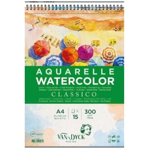 VAN DYCK VD420413 CLASSICO DOKULU ÜSTTEN SPİRALLİ SULUBOYA BLOK A4 300GR 15 YP