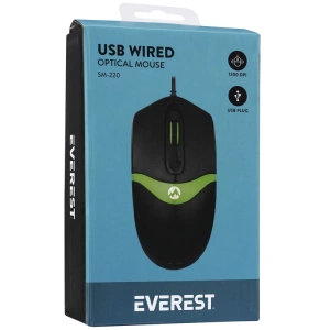 EVEREST SM-220 USB 1200 DPİ KABLOLU 3D OPTİK MOUSE YEŞİL-SİYAH