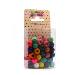 ODAK HOBİ YUVARLAK RENKLİ TAHTA BONCUK 14mm.