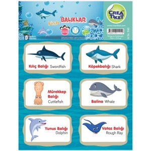 CREA ETİKET  - İNGİLİZCE TÜRKÇE DENİZ CANLILARI & BALIKLAR 1141