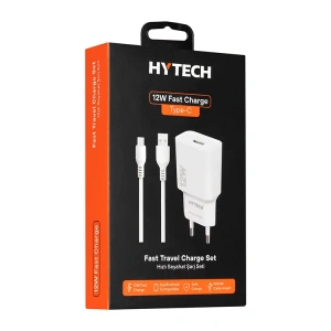 HYTECH HY-XT50T 12W 2.4A TYPE USB-C BEYAZ ŞARJ KABLOSU VE EV TİPİ ŞARJ ADAPTÖRÜ