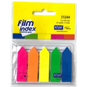 KRAF FILM YAPIŞKANLI AYRAÇ İNDEX OK ŞEKİLLİ  12x45mm. 25 SAYFA 5 RENK-51244