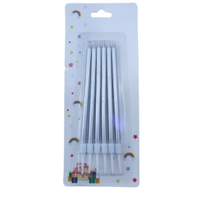 PARTY MARTY NEDİ-LW-02 İNCE UZUN PASTA MUMUM 11cm 6LI - GÜMÜŞ