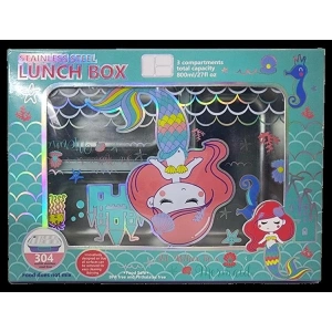 VEST BES0001 DENİZ KIZI DESENLİ ŞEFFAF KAPAKLI 3 BÖLMELİ 800 ML ÇELİK BESLENME KABI