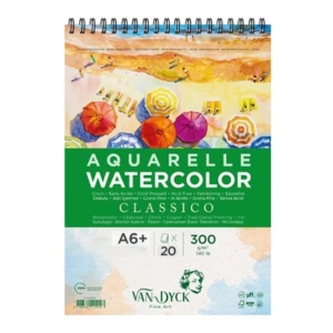 VAN DYCK VD420411 CLASSICO DOKULU ÜSTTEN SPİRALLİ SULUBOYA BLOK DEFTER A6 11x17cm 300GR 20 YP