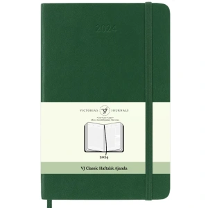 VICTORIAS JOURNALS 9149 19x25cm SERT KAPAK LASTİKLİ CEPLİ CLASSIC HAFTALIK AJANDA - YEŞİL