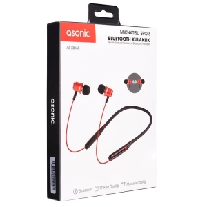 ASONİC AS-XBK65 KIRMIZI BOYUN ASKILI MIKNATISLI BLUETOOTH SPOR KULAKLIK