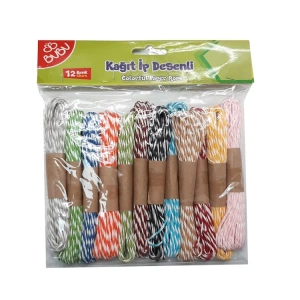 BU-BU RENKLİ DESENLİ KAĞIT İP 12 RENK 12Lİ  KI0006
