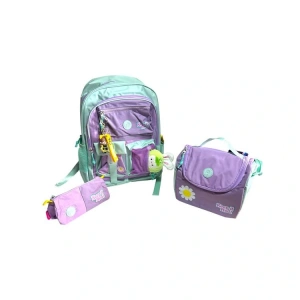 MUGGLE MU-2021 FUNNY 3 BÖLMELİ SIRT ÇANTASI - BESLENME ÇANTASI - KALEM ÇANTASI 3LÜ SET MOR