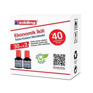 EDDING EDBT30K202 TAHTA KALEM MÜREKKEBİ 2Lİ 30 ML KIRMIZI